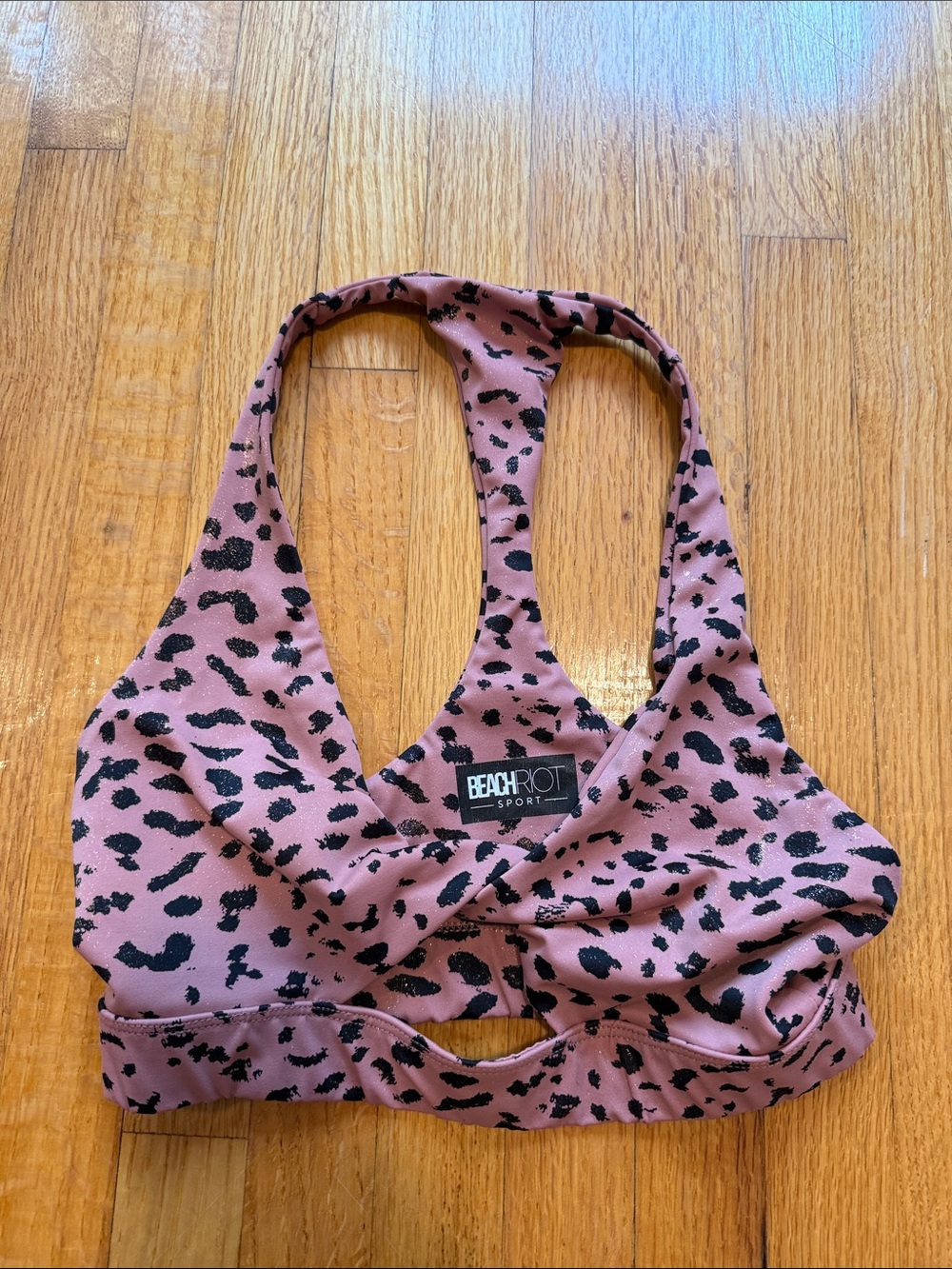 Beach Riot Pink and Black Leopard Racerback Sports Bra